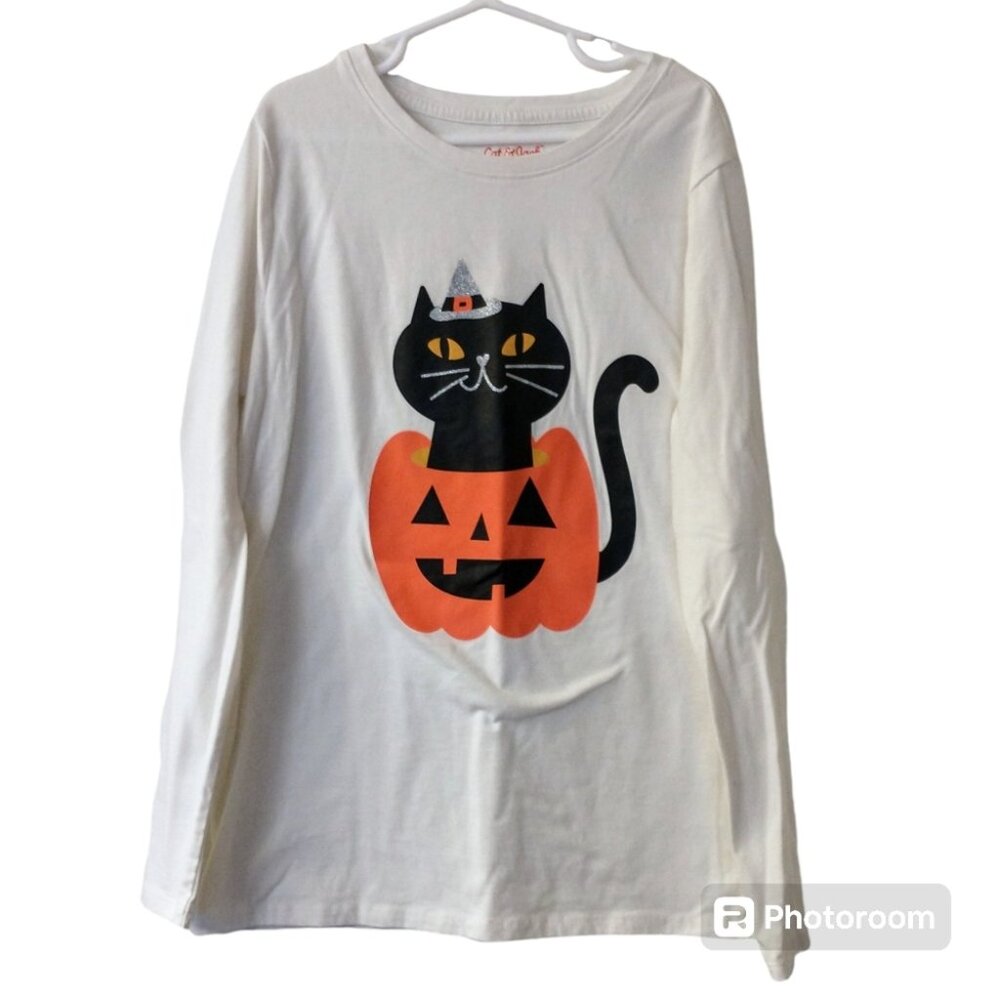 Girl's Cat & Jack Halloween Long Sleeve T-shirt - Large 10/12 - Black Cat